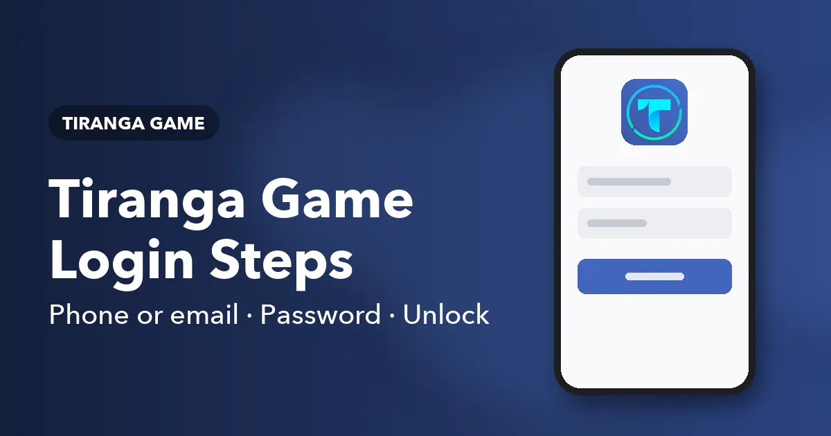 Banner titled Tiranga Game Login Steps listing phone, email and password sign-in