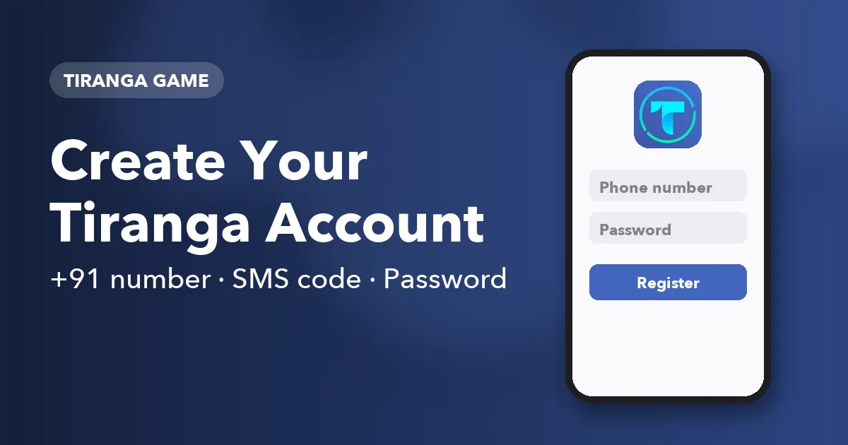 Banner for the Tiranga Game registration guide showing phone, code and password steps